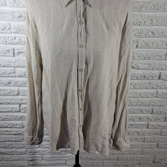 Orvis Womens Top Extra Large Roll Tab Sleeve Beige Stripe Button Up STR60E - Picture 3 of 10